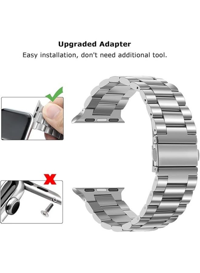 Metal band compatible with Apple Watch 49mm/45mm/44mm/42mm, stainless steel watch strap for iWatch Series 1/2/3/4/5/6/7/8/SE/Ultra/Ultra 2 - silver - Image 4