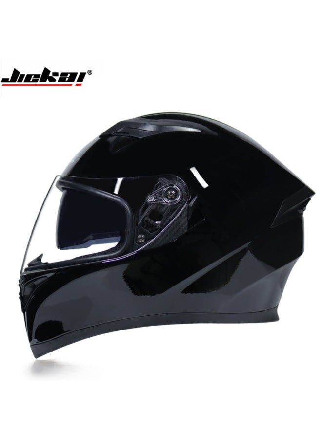 Bright Black With Transparent Jiekai Double Lens Motorcycle Helmet Men's Off-road Running Helmet Electric Car Women's Winter Full Cover Cap Full Helmet