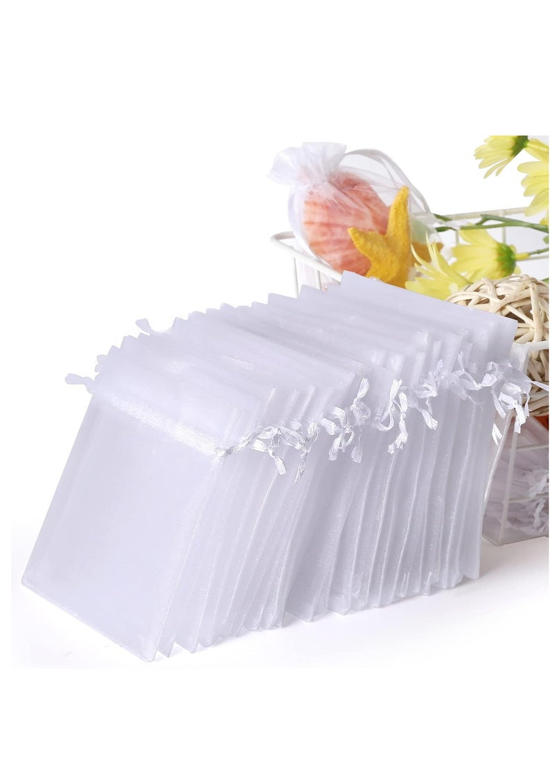 50PCS Premium Sheer Organza Bags, White Wedding Favor Bags with Drawstring, 7*9 CM Jewelry Gift Bags for Party, Jewelry, Festival, Makeup Bags, Net Gift bags, Good Bags - Image 1