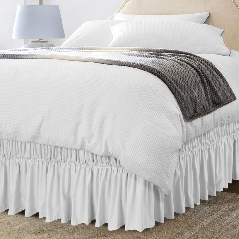 Utopia Bedding King Elastic Bed Ruffle Easy Wrap Around Ruffle Microfiber Bed Skirt with Adjustable Elastic Belt 16 Inch Tailored Drop Hotel Quality Bedskirt Fade Resistant King White