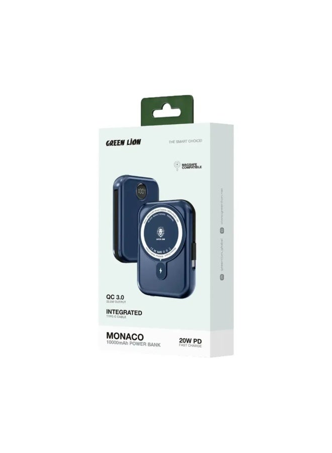 GREEN LION Monaco MagSafe Power Bank 10000mAh – 15W Wireless Charging, PD 20W Fast Charge, Built-in Type-C Cable, LCD Battery Display, QC 3.0 22.5W Output, Slim ABS+PC Design, Portable Magnetic Power Bank - Blue Titanium - Image 2
