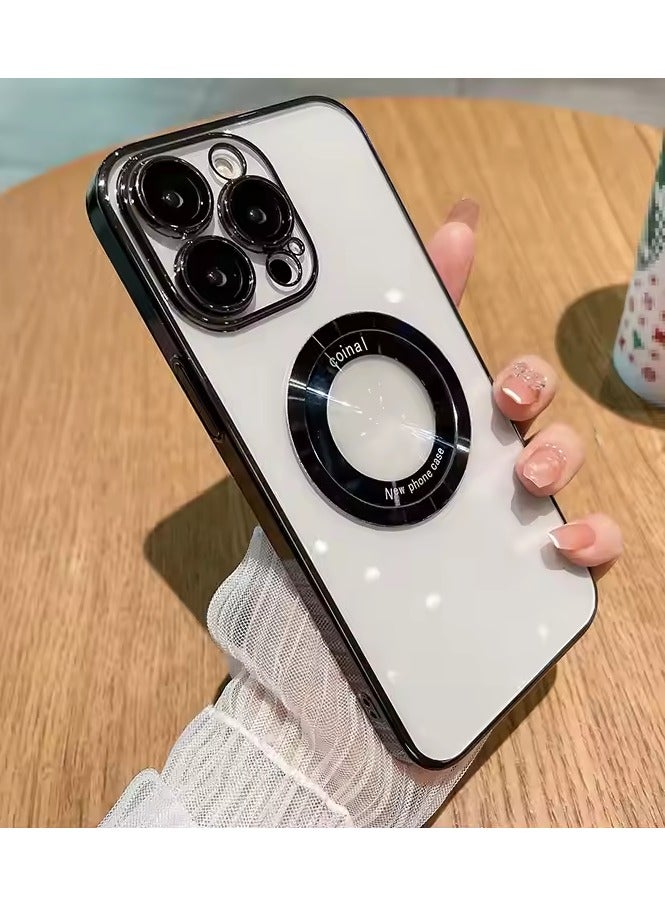 iPhone 16 Pro Case Magnetic Electroplated Transparent with Camera Lens Black Hard PC Material with Lens Film Protection - Image 2