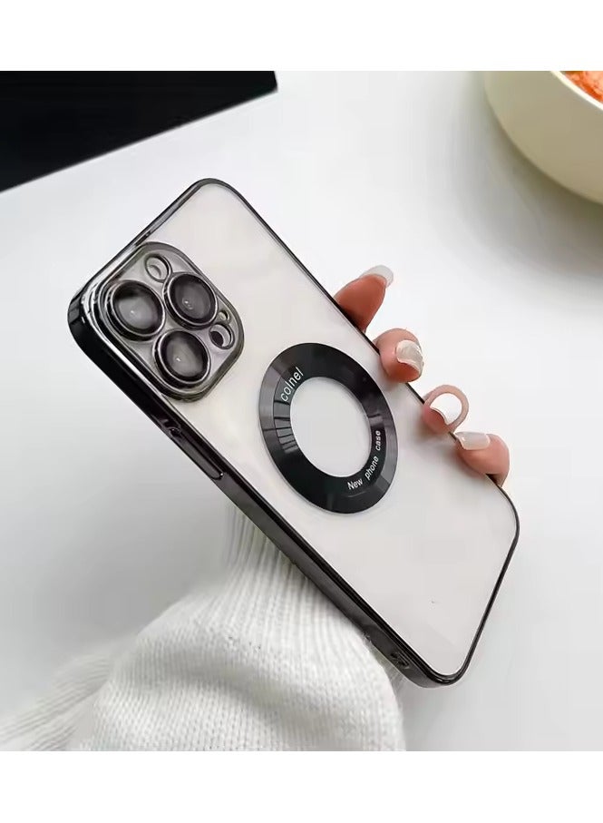 iPhone 16 Pro Case Magnetic Electroplated Transparent with Camera Lens Black Hard PC Material with Lens Film Protection - Image 4