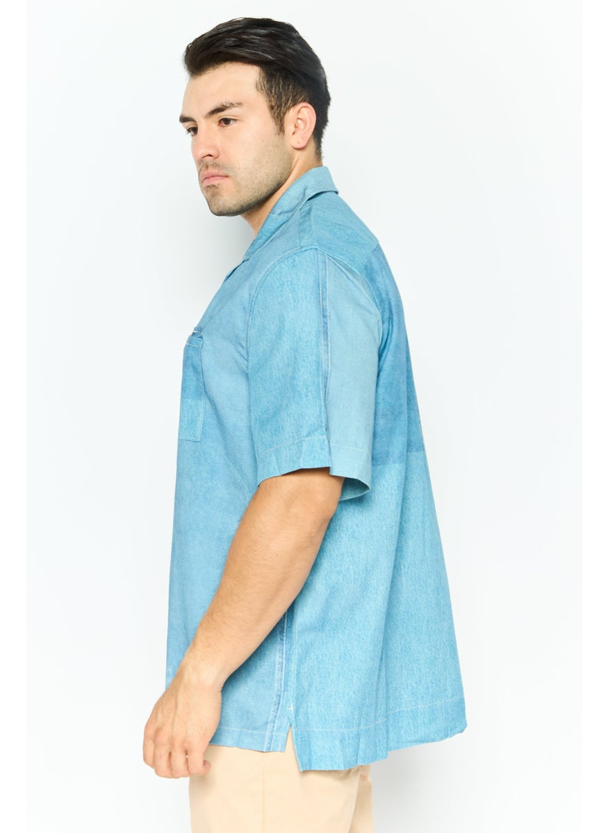 ESPRIT Men Regular Fit Washed Short Sleeves T-Shirt, Blue  - Image 2