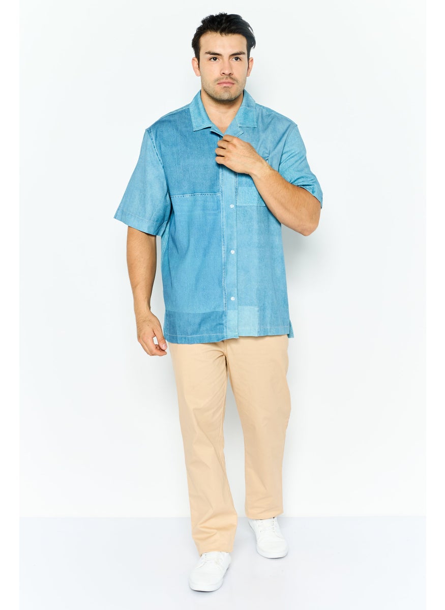 ESPRIT Men Regular Fit Washed Short Sleeves T-Shirt, Blue  - Image 4