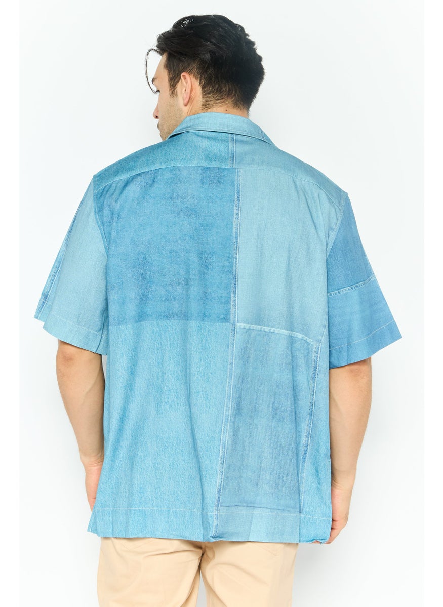ESPRIT Men Regular Fit Washed Short Sleeves T-Shirt, Blue  - Image 3