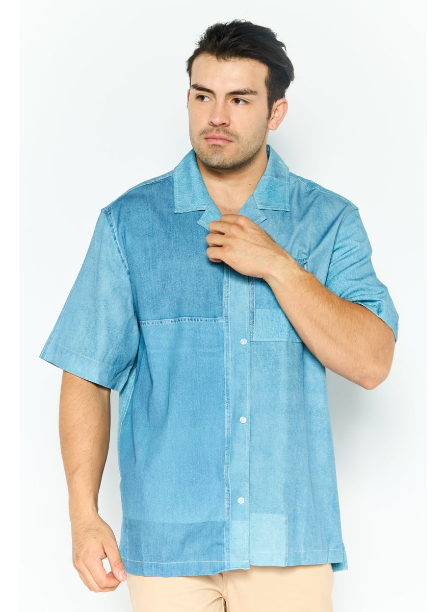 ESPRIT Men Regular Fit Washed Short Sleeves T-Shirt, Blue  - Image 1