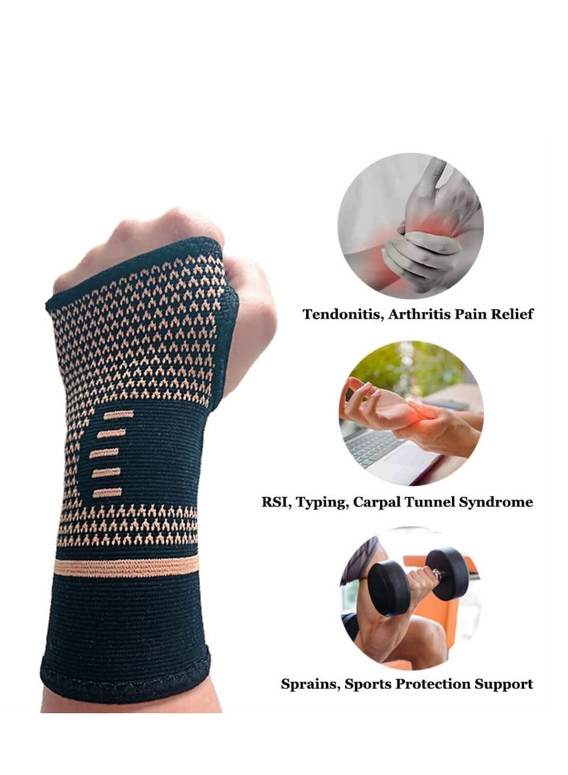 SYOSI Elastic Wrist Support Sleeve, Copper Wrist Compression Brace, Elastic Arm Cast Stockinette for Tendonitis, Arthritis, Sprains Pain Relief, Breathable Carpal Tunnel Hand Brace for Sport, Workout - Image 2