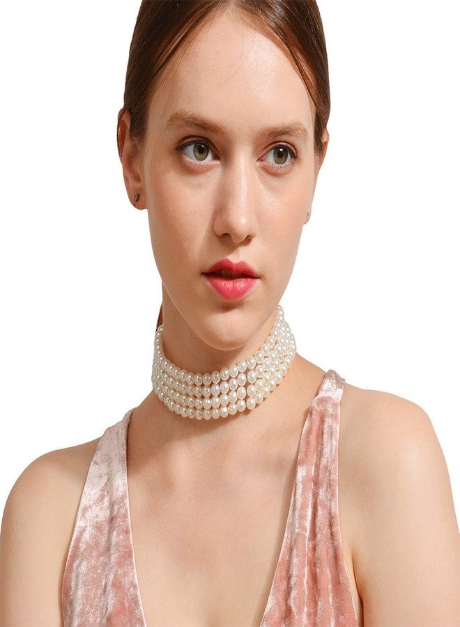 Aimimier Vintage Layered Faux Pearl Choker Necklace Stacked Faux Pearl Necklace Prom Party Festival Statement Jewelry for Women - Image 3