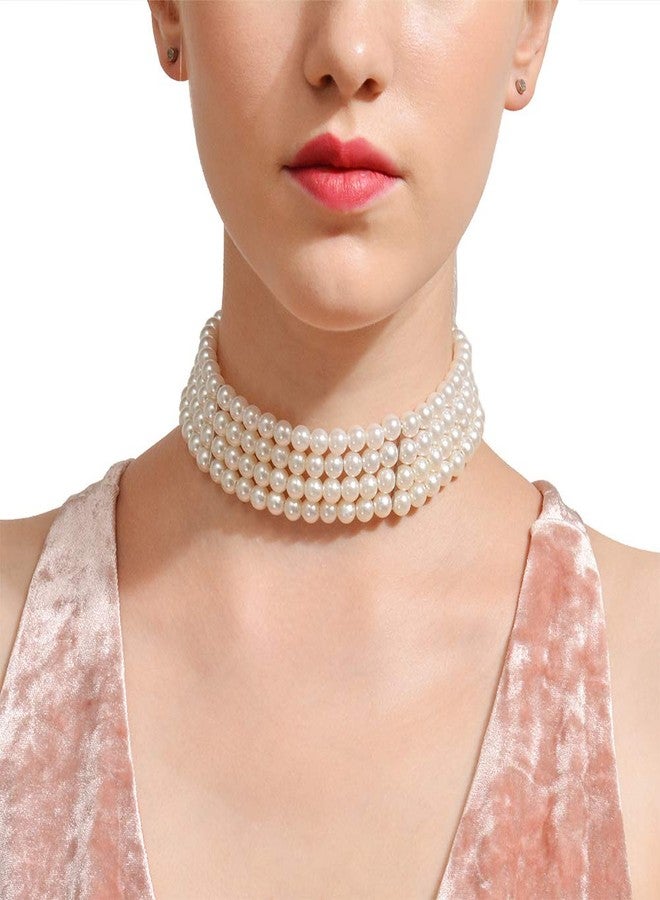 Aimimier Vintage Layered Faux Pearl Choker Necklace Stacked Faux Pearl Necklace Prom Party Festival Statement Jewelry for Women - Image 2