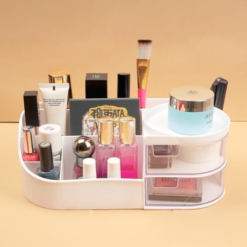 MEGHARSH Makeup Desk Cosmetic Storage Box Organizer with Drawers for Dressing Table,Bathroom Counter, Elegant Vanity Holder for Brushes, Eyeshadow, Lotions, Lipstick and Nail Polish (Off-White) - Image 3