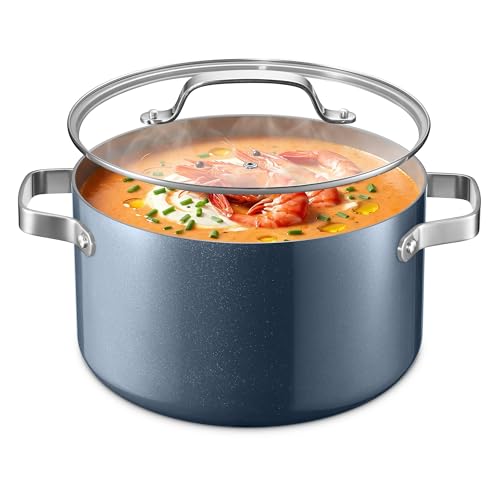 BAKKENMASTER Bakken 8.5 Quart Ceramic Coated Stock Pot with Lid, Easy Clean Nonstick Pot, Tempered Glass Lid, Riveted Stainless Steel Handles, Oven Safe Up To 500°F, PTFE & PFAS Free, All Stove Compatible, Blue - Image 1