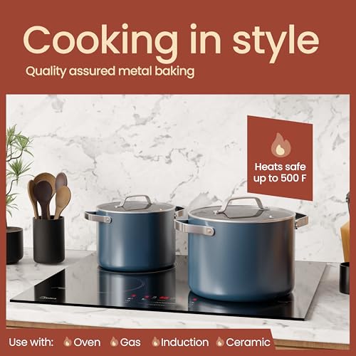 BAKKENMASTER Bakken 8.5 Quart Ceramic Coated Stock Pot with Lid, Easy Clean Nonstick Pot, Tempered Glass Lid, Riveted Stainless Steel Handles, Oven Safe Up To 500°F, PTFE & PFAS Free, All Stove Compatible, Blue - Image 3