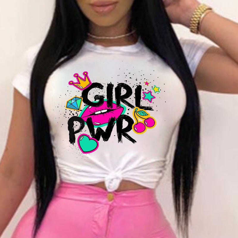 [Same day] cross-border printing short sleeve round neck letters European and American women spot T-shirt
