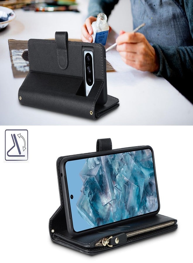 Jaorty for Google Pixel 8 Pro Phone Wallet Case for Women with Card Holder,Crossbody Pixel 8 Pro Case with Strap Lanyard,Zipper Pocket Magnetic Flip Leather Pixel 8 Pro Case,6.7" Black - Image 3