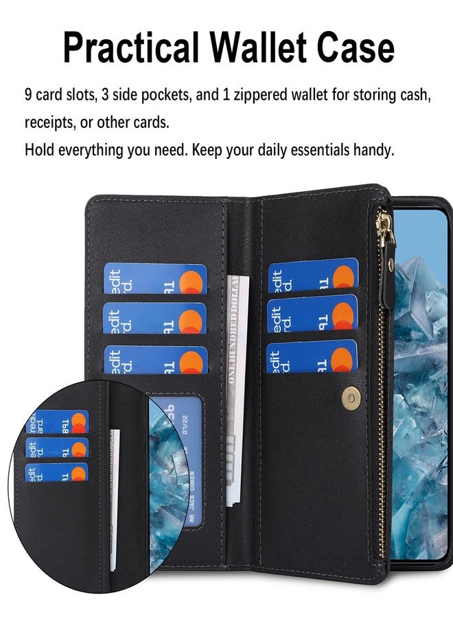 Jaorty for Google Pixel 8 Pro Phone Wallet Case for Women with Card Holder,Crossbody Pixel 8 Pro Case with Strap Lanyard,Zipper Pocket Magnetic Flip Leather Pixel 8 Pro Case,6.7" Black - Image 4