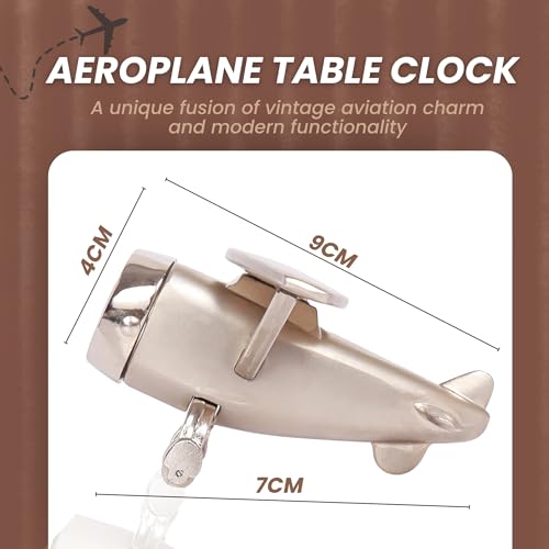 PUREjoy Aeroplane Miniature Analog Table Clock|Stylish Alloy Desk Clock with Roman Numerals,Rotating Wheels,and Silver Finish for Office,Home Décor,Paperweight,and Corporate Gifting,9 cm,7 cm - Image 4