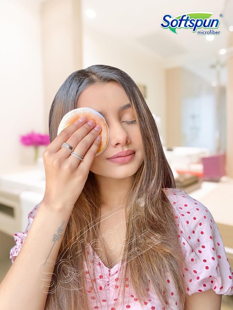 SOFTSPUN Microfiber Reusable Makeup Remover Cleansing Pads With Wipe Towel for Face Eyes Lipstick Combo Pack of 3 280 GSMBeige Safe for all Skin Types - Image 5