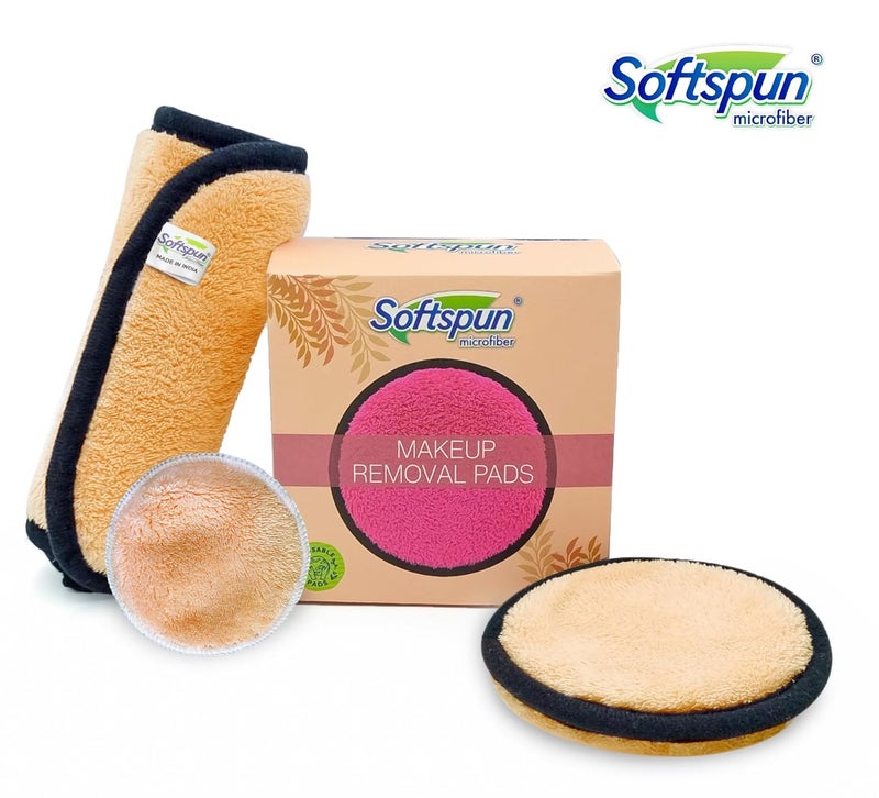 SOFTSPUN Microfiber Reusable Makeup Remover Cleansing Pads With Wipe Towel for Face Eyes Lipstick Combo Pack of 3 280 GSMBeige Safe for all Skin Types - Image 2