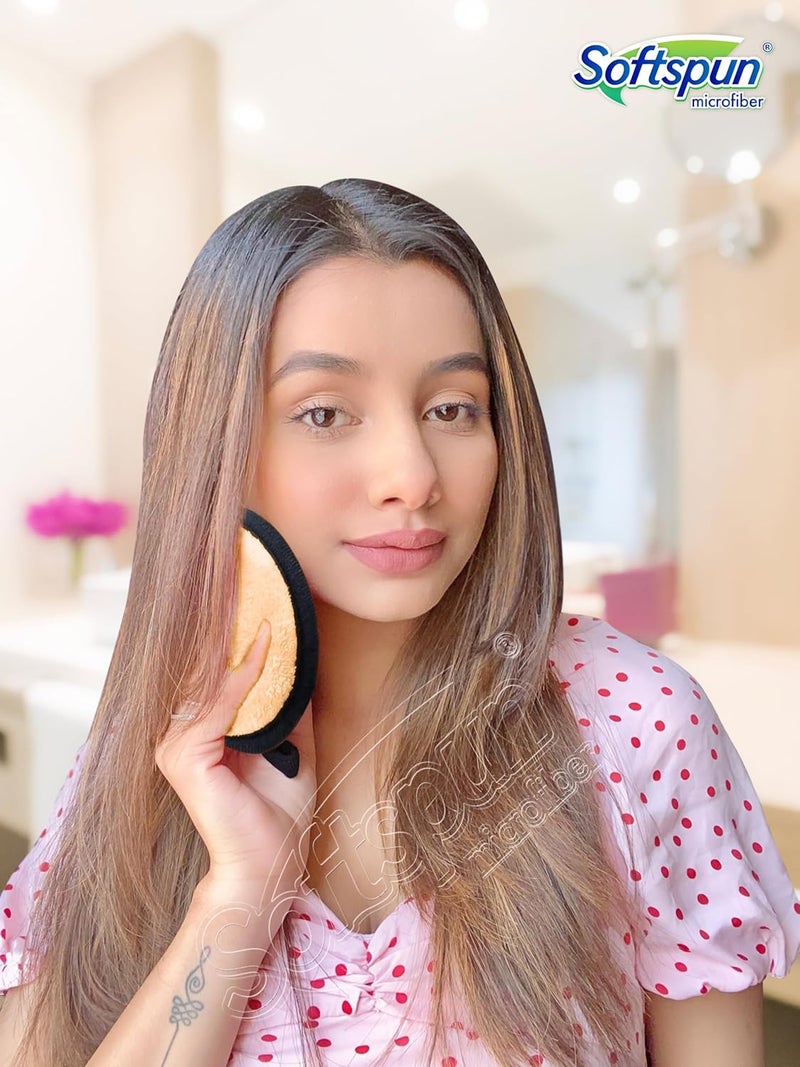 SOFTSPUN Microfiber Reusable Makeup Remover Cleansing Pads With Wipe Towel for Face Eyes Lipstick Combo Pack of 3 280 GSMBeige Safe for all Skin Types - Image 4