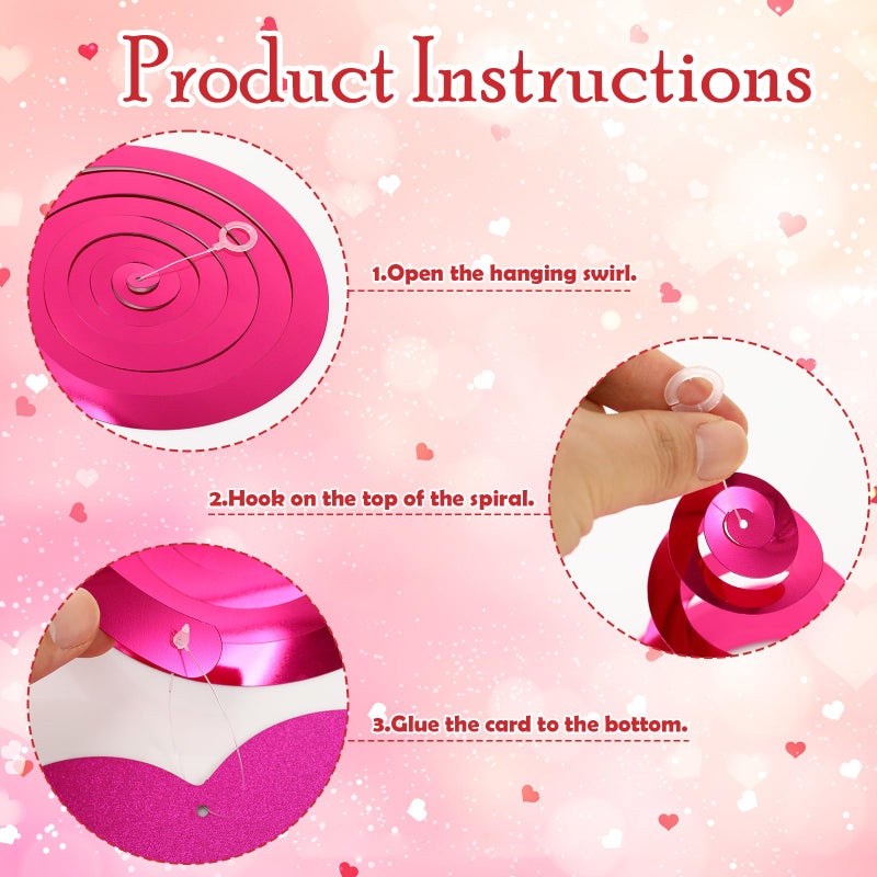 Chivertion 32 Pcs Valentines Party Decorations Pink Red Heart Hanging Swirls Decor Double-Sided Glitter Heart Streamers Ceiling Swirls for Valentine's Party Romantic Wedding Hanging Decorations - Image 5