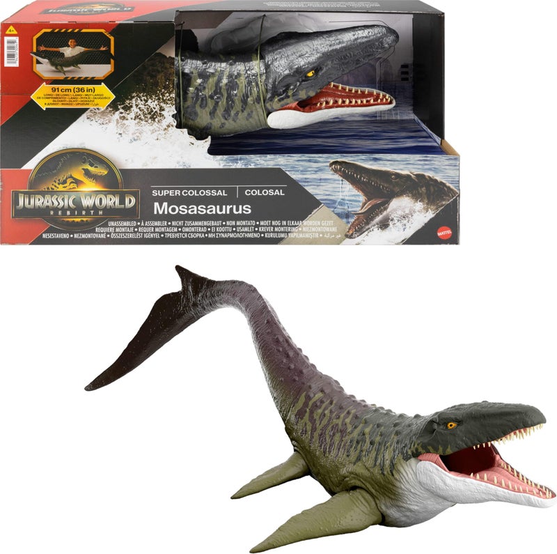 JURASSIC WORLD Jurassic Mattel World Rebirth Super Colossal Mosasaurus Action Figure, Dinosaur Toy with 2 Attack Actions, Movie-Accurate & Posable - Image 1