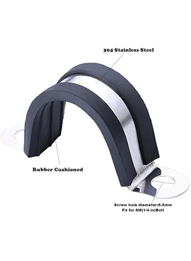 12 Pcs 22mm Rubber Pipe Strap 304 stainless steel Rubber Cushioned Cable Clamp, 2 hole u-tube strap clamp for Tube, Pipe or Wire Cord Installation - Image 2