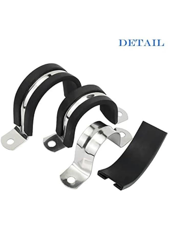 12 Pcs 22mm Rubber Pipe Strap 304 stainless steel Rubber Cushioned Cable Clamp, 2 hole u-tube strap clamp for Tube, Pipe or Wire Cord Installation - Image 3