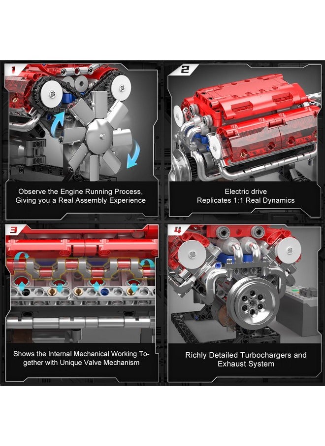 mould king Mould King 10155 V8 Engine Model Kit - Build Your Own V8 Engine Toy, 552+ Pcs Building Blocks Kits That Run, 8-Cylinder Petrol Car Engine Replica Model Building Kit for Kids/Teens  - Image 3