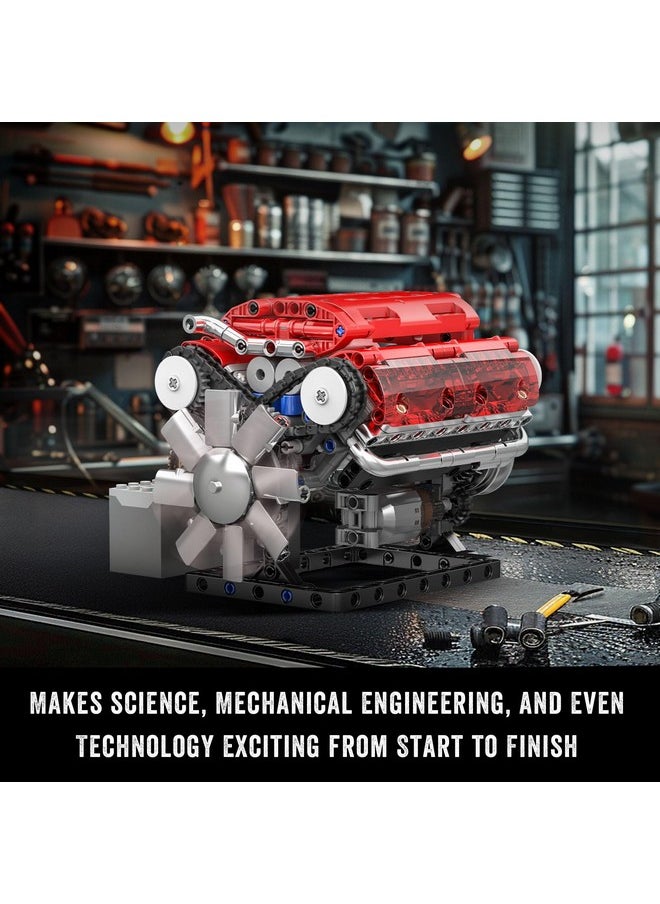 mould king Mould King 10155 V8 Engine Model Kit - Build Your Own V8 Engine Toy, 552+ Pcs Building Blocks Kits That Run, 8-Cylinder Petrol Car Engine Replica Model Building Kit for Kids/Teens  - Image 5