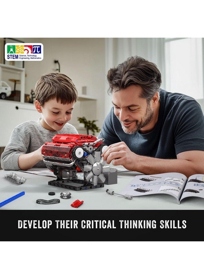 mould king Mould King 10155 V8 Engine Model Kit - Build Your Own V8 Engine Toy, 552+ Pcs Building Blocks Kits That Run, 8-Cylinder Petrol Car Engine Replica Model Building Kit for Kids/Teens  - Image 4