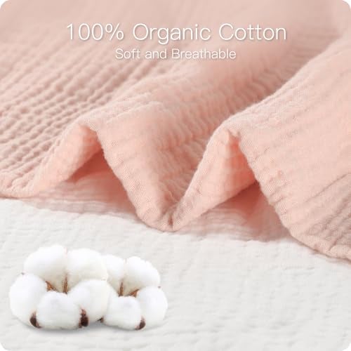 Knirose 100% Organic Cotton Baby Crib Sheets Muslin 52x28 Inches 2 Pack Soft Fitted Crib Mattress Sheet for Baby Girls, Boho Toddler Bed Sheets Fits Well Standard Size Crib Mattress 28x52 Inches Floral & Pink - Image 4