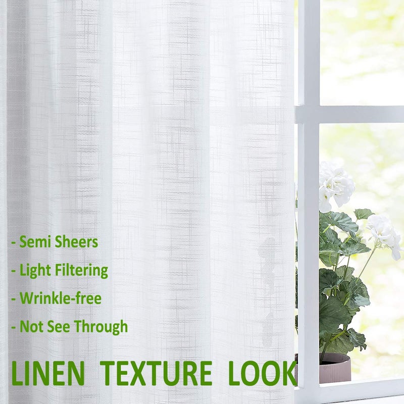 FMFUNCTEX Linen Sheer White Curtains Sliding Door Curtain 108inches Long Patio Glass Door Curtain Panel 100"" Width Rich Cross Weave Textured Semi-Sheers Living Room Divider Bedroom Window Draperies 1pc - Image 2