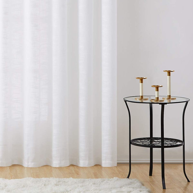 FMFUNCTEX Linen Sheer White Curtains Sliding Door Curtain 108inches Long Patio Glass Door Curtain Panel 100"" Width Rich Cross Weave Textured Semi-Sheers Living Room Divider Bedroom Window Draperies 1pc - Image 4
