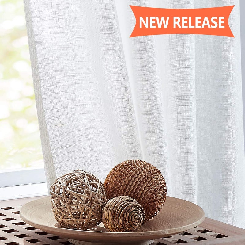 FMFUNCTEX Linen Sheer White Curtains Sliding Door Curtain 108inches Long Patio Glass Door Curtain Panel 100"" Width Rich Cross Weave Textured Semi-Sheers Living Room Divider Bedroom Window Draperies 1pc - Image 5