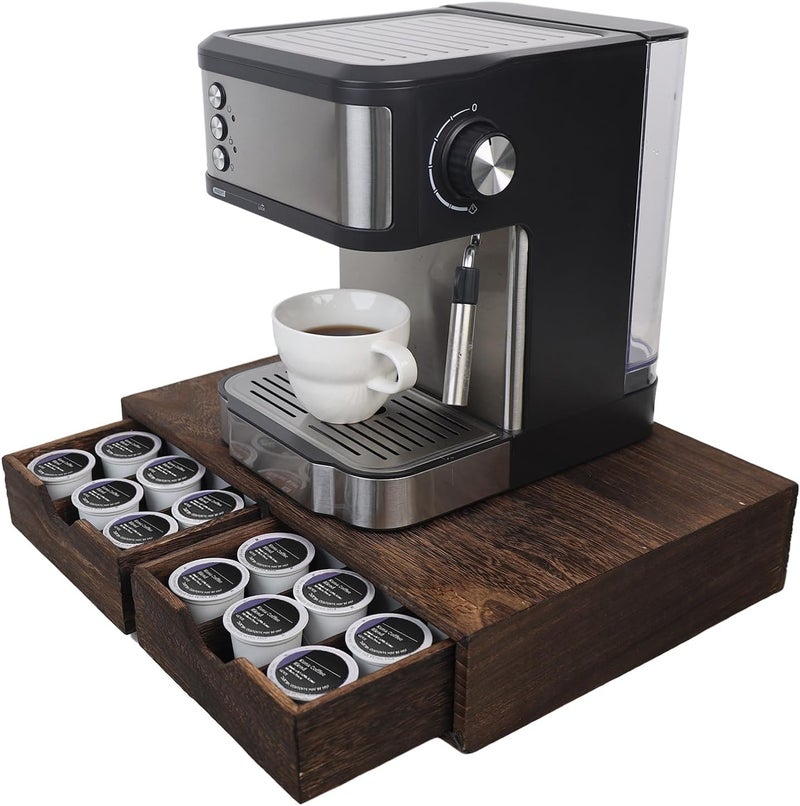 HTB K Cup Holder Compatible with K Cups,Coffee Pod Holder Holds Up 30 Cups,K Cup Organizer Storage Drawer (Wood-b) - Image 1
