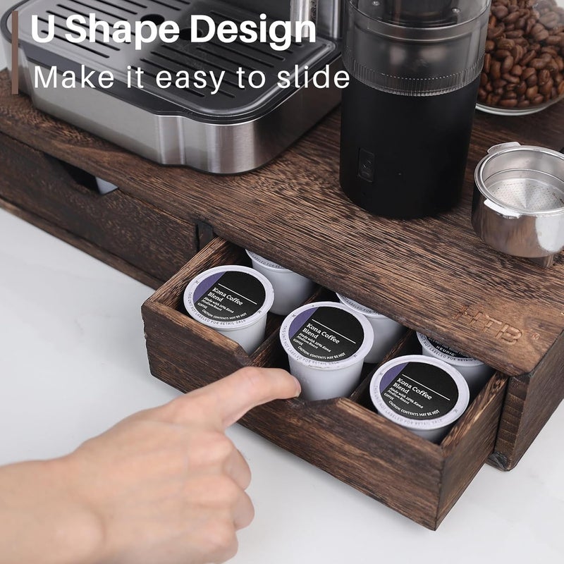 HTB K Cup Holder Compatible with K Cups,Coffee Pod Holder Holds Up 30 Cups,K Cup Organizer Storage Drawer (Wood-b) - Image 5