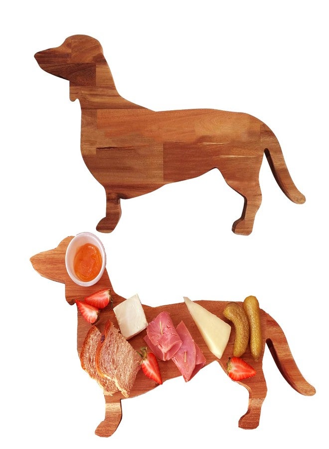 Heiboa Small Wood Charcuterie Cheese Board, Set of 2 Dachshund Dog Shaped Solid Acacia Wood Serving Board Serving Platter Wooden Tray Dinner Plates Novelty Kitchen Gifts - Image 1