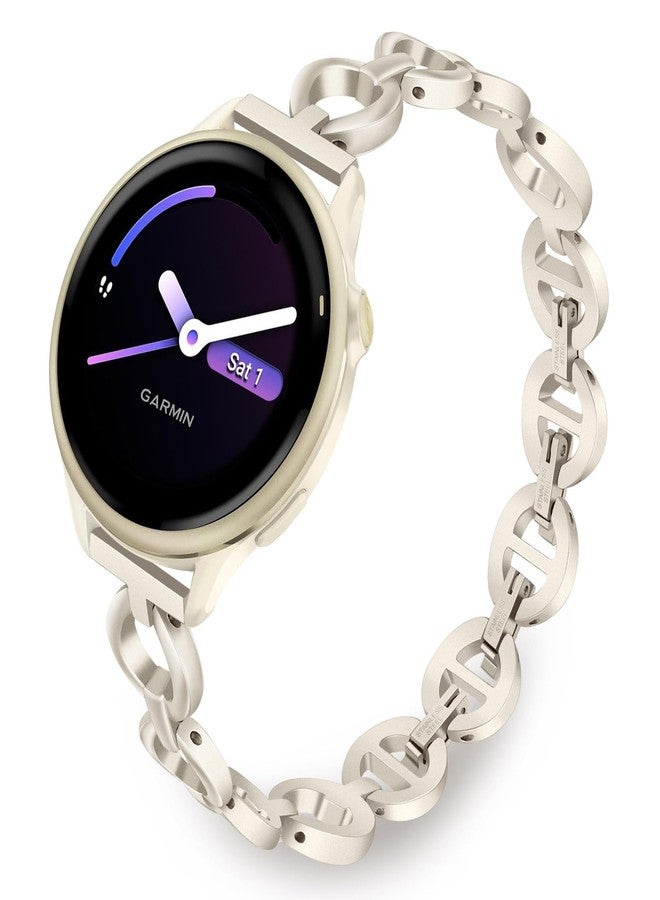 TRUMiRR Women Band for Vivoactive 6 Lunar Gold, Stainless Steel Watchband Jewelry Strap for Garmin Vivoactive 5 / Approach S50 Cream Gold - Image 1