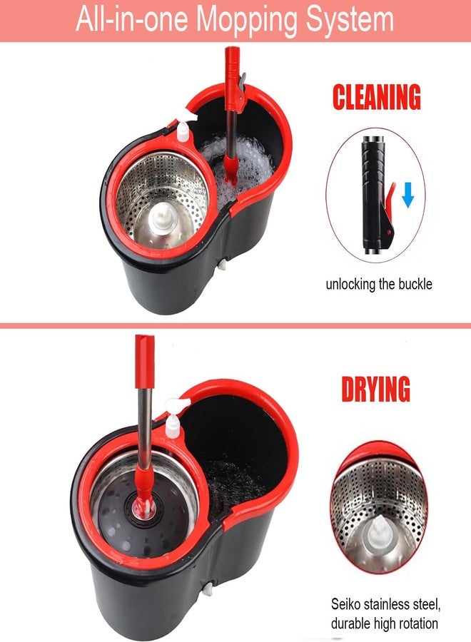 Roixeeds Spin Mop and Bucket with Wringer Set, 360° Spinning Mop Bucket System with 3 Microfiber Mop Replacement Heads, 61" Stainless Steel Extended Handle for Floor Cleaning Home Office - Image 3