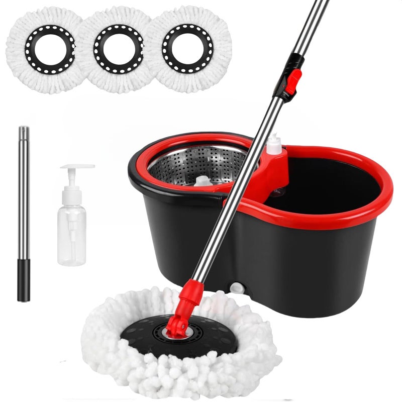 Roixeeds Spin Mop and Bucket with Wringer Set, 360° Spinning Mop Bucket System with 3 Microfiber Mop Replacement Heads, 61" Stainless Steel Extended Handle for Floor Cleaning Home Office - Image 1