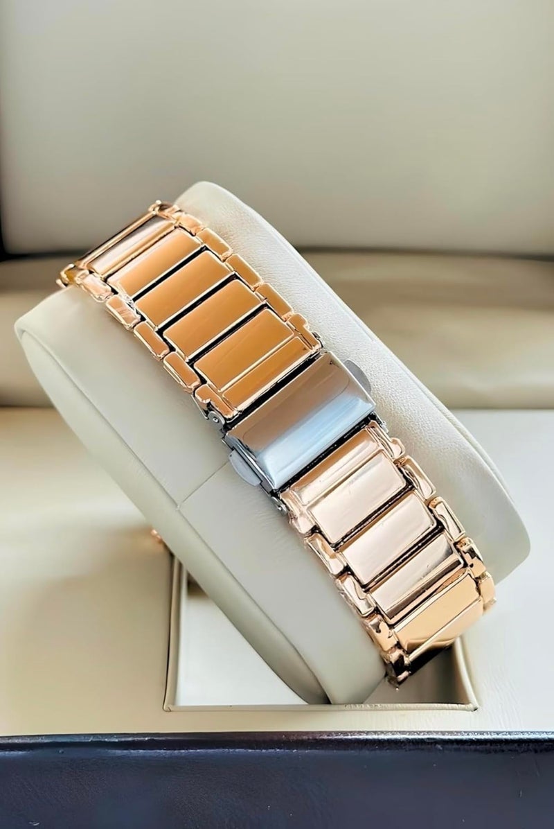 SWADESI STUFF Womens Newly Arrived Square Dial Rose Gold Stainless Steel Strap Casual Elegant Analog Watch - Minimalist Design (Rose Gold) - Image 3
