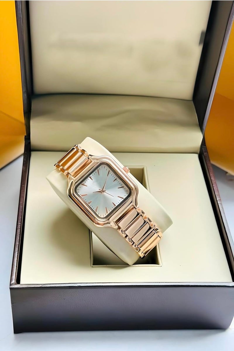 SWADESI STUFF Womens Newly Arrived Square Dial Rose Gold Stainless Steel Strap Casual Elegant Analog Watch - Minimalist Design (Rose Gold) - Image 4