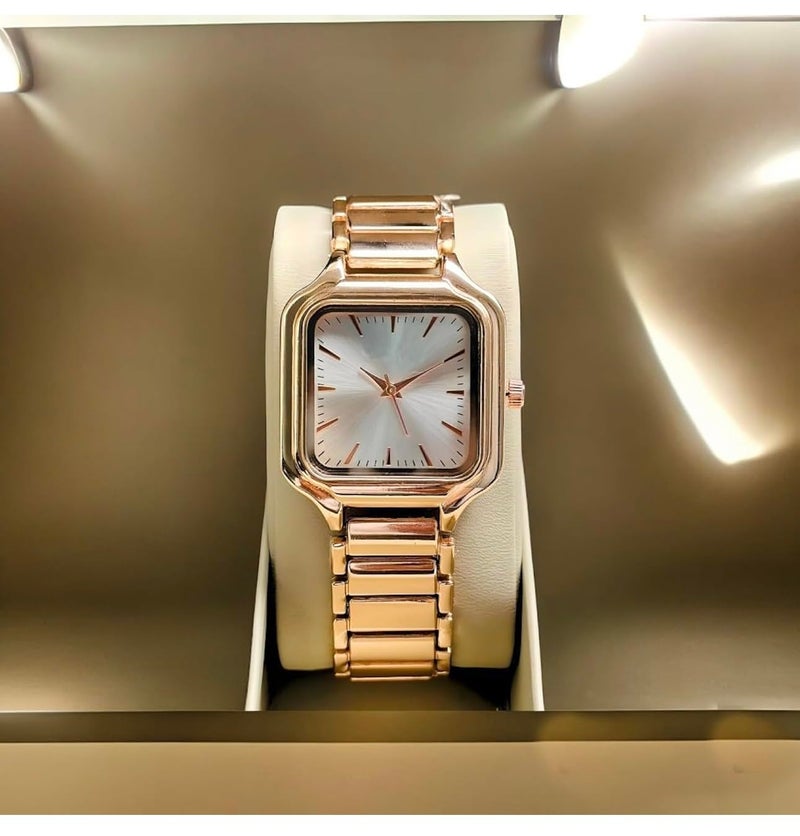 SWADESI STUFF Womens Newly Arrived Square Dial Rose Gold Stainless Steel Strap Casual Elegant Analog Watch - Minimalist Design (Rose Gold) - Image 2
