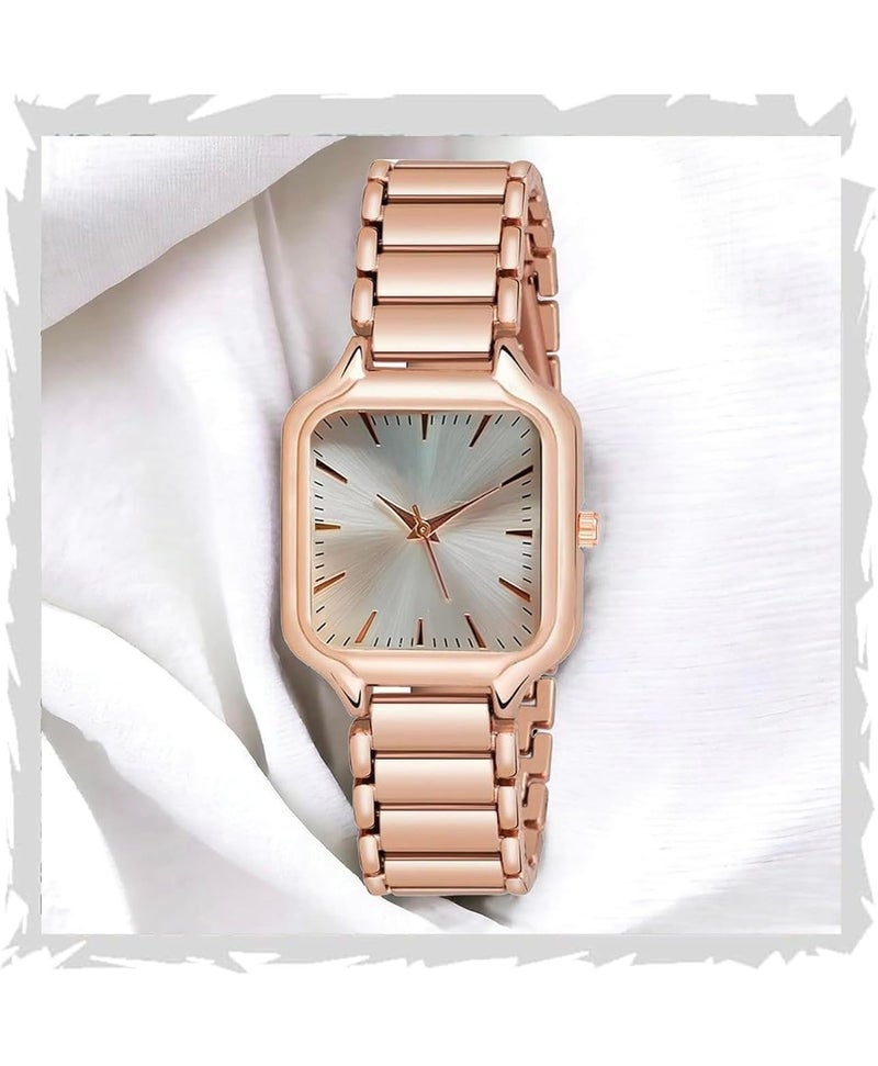 SWADESI STUFF Womens Newly Arrived Square Dial Rose Gold Stainless Steel Strap Casual Elegant Analog Watch - Minimalist Design (Rose Gold) - Image 1