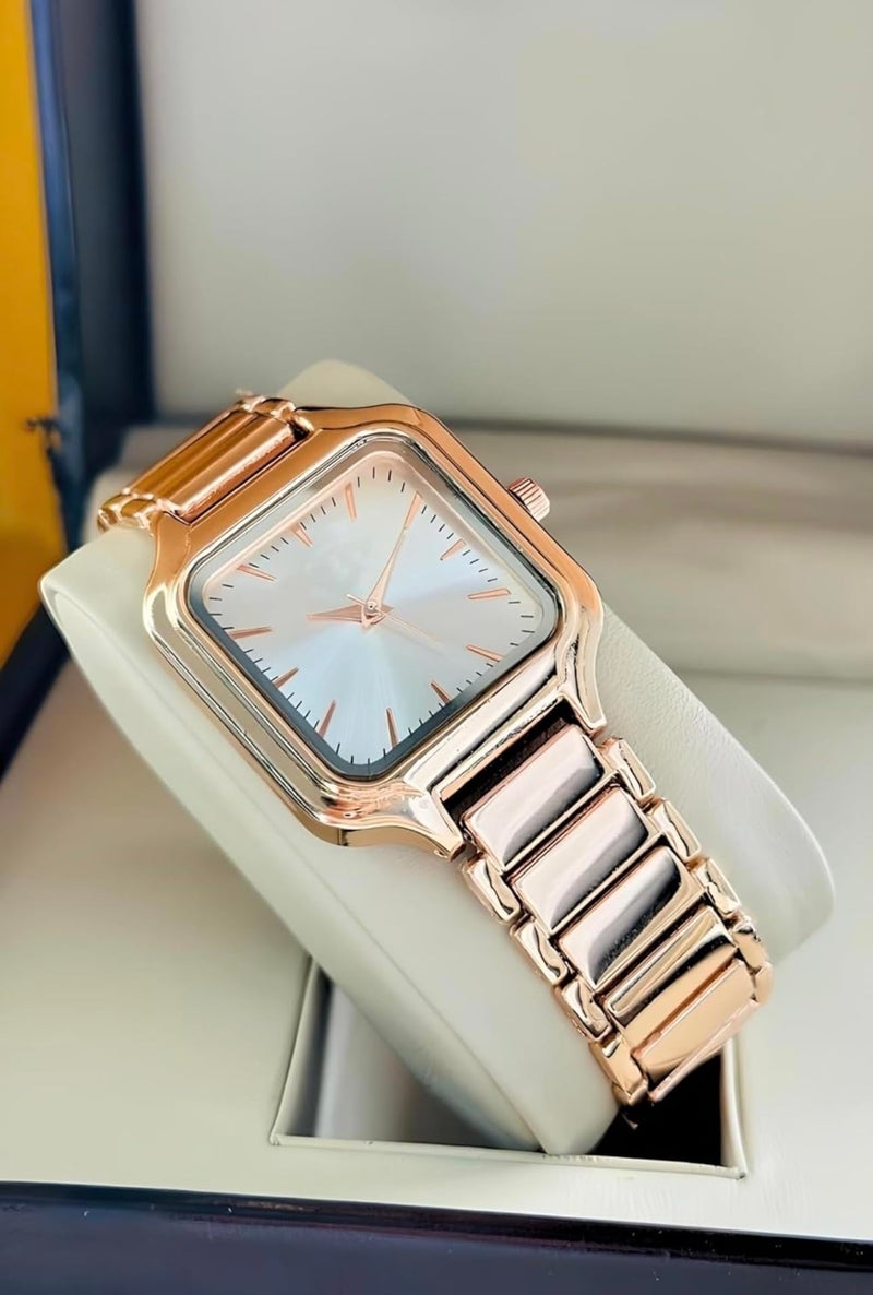 SWADESI STUFF Womens Newly Arrived Square Dial Rose Gold Stainless Steel Strap Casual Elegant Analog Watch - Minimalist Design (Rose Gold) - Image 5