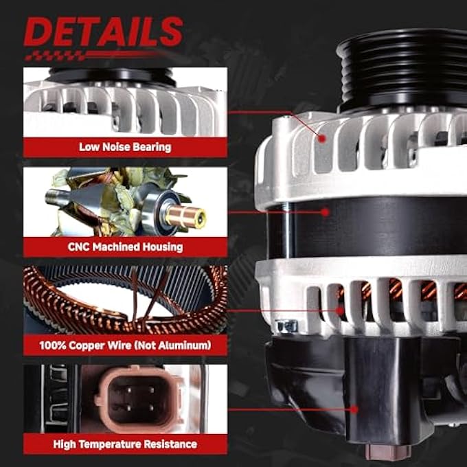 TSSLIIN High Output Alternator for-Honda Odyssey 2008-2010 Pilot 2009-2011 for-Ridgeline For-Acura MDX ZDX 2010-2013 RL TL TSX 130Amp 12V CW 6-Groove Pulley 31100-RGW-A01 11391 - Image 5