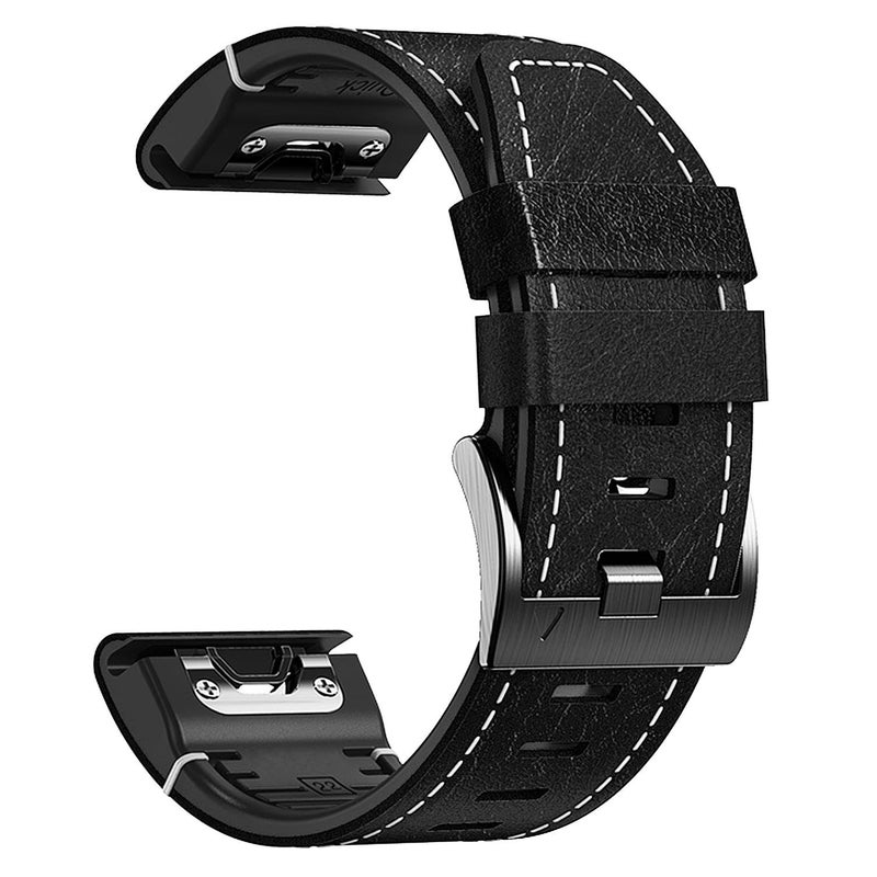 Abanen Quick Fit 22mm Leather Watch Bands for Garmin Fenix 8 / epix Pro/Tactix 8 (47mm), Fiber Leather with Silicone Lining Stitches Soft Sweat-proof Wrist Strap for Fenix 7/6 / 5, Descent G2 (Black) - Image 1