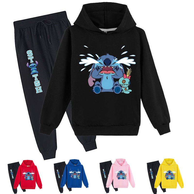 Children'S Clothing New Large Children'S Cartoon Printed Hoodie Vests + Trousers Set K363 - Image 2