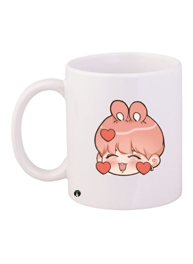 RYN Cartoon Girl Printed Coffee Mug White/Pink/Beige 11ounce